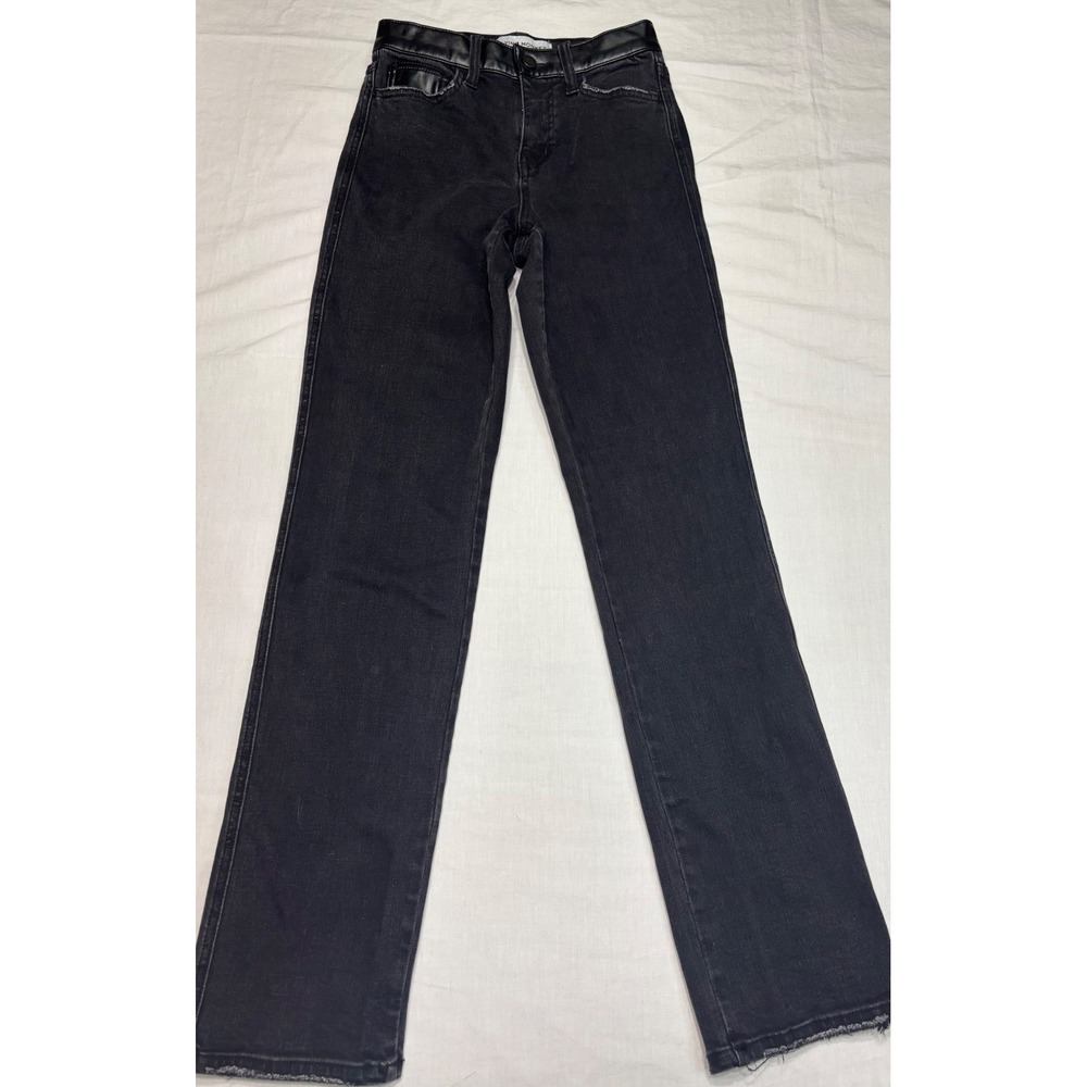 Flying Monkey High Rise Straight Leg Jeans Black Faux Leather Trim BY4439R